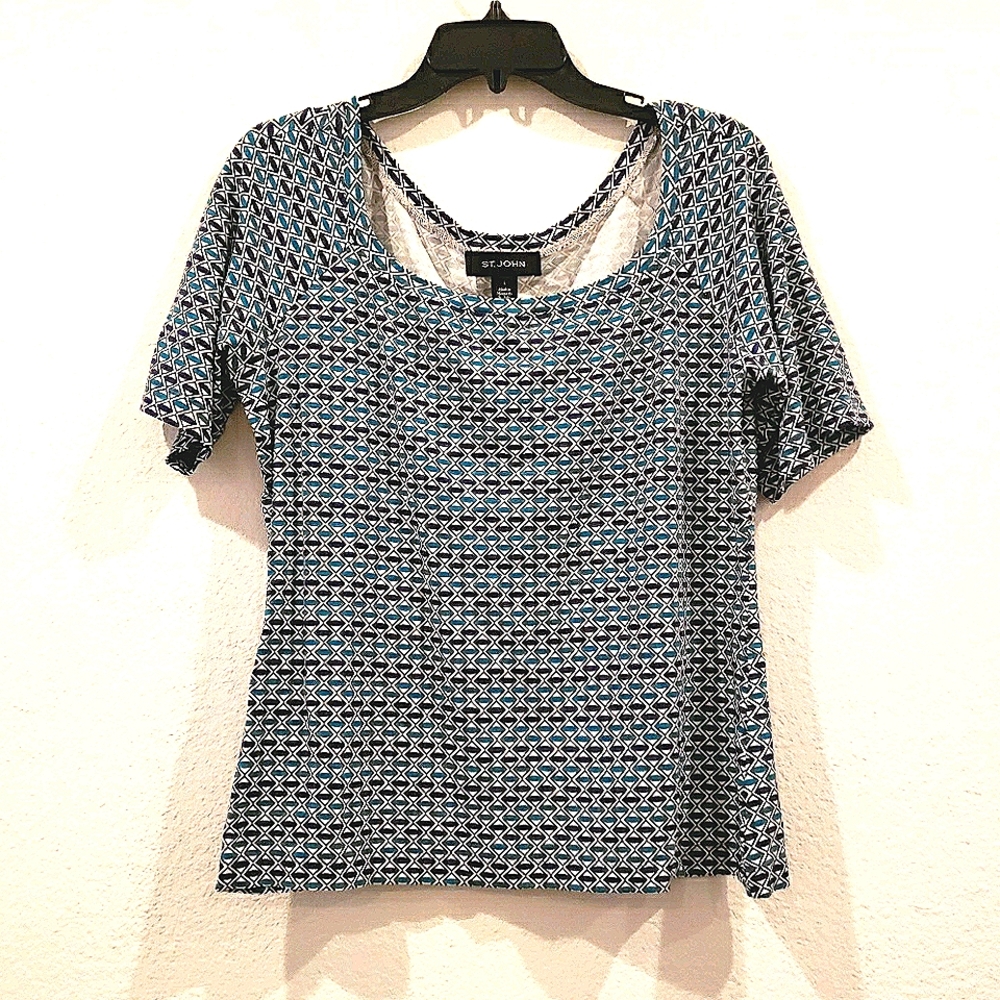 St John indigo print top sz L NWT